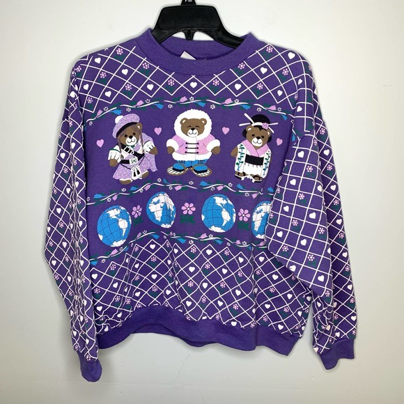 SPUMONI By Franko Vintage 80's Teddy Bears Around the World Crew Neck Sweatshirt - Picture 1 of 7